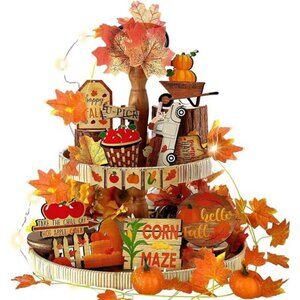 Thanksgiving Tiered Tray Decor Set Pumpkin Home Decorations Rustic Farmhouse